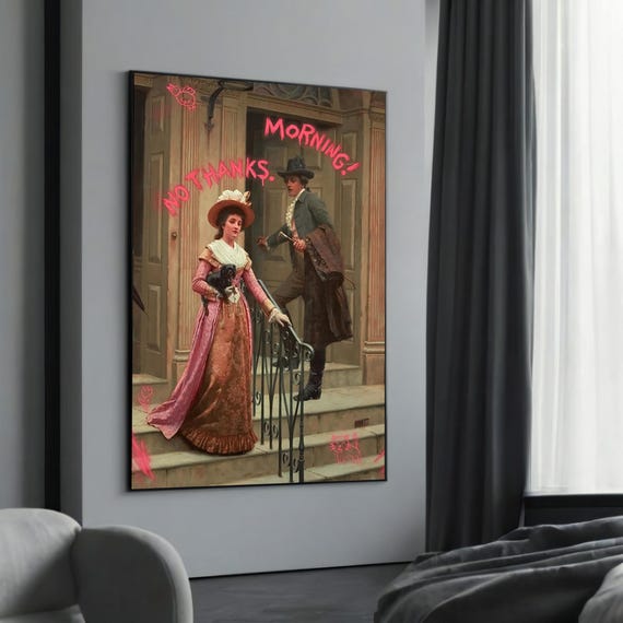 Classical Painting With Modern Graffiti Canvas Gift Humorous And Bold Art For Unique Home Decor