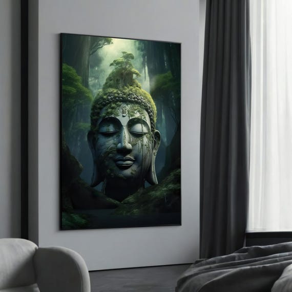 Mystical Forest Buddha Canvas Art Zen Spiritual Wall Decor Meditative Nature Painting Tranquil Home Artwork Ready To Hang