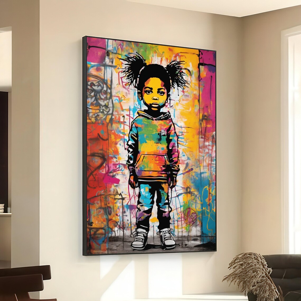 Colorful Graffiti Girl Pigtails Pop Art Portrait Urban Canvas Poster