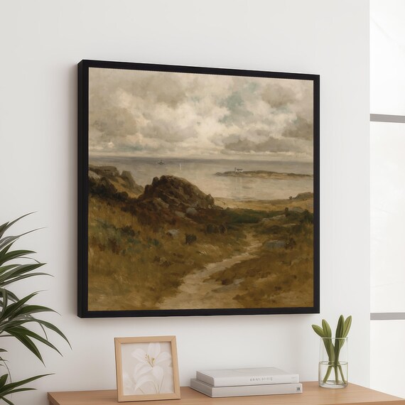 Vintage Coastal Rocky Cliffs Ocean View Seascape Painting Poster