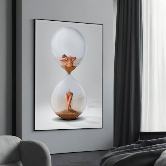 Surreal Woman Dissolving In Hourglass Minimalist Time Art Print