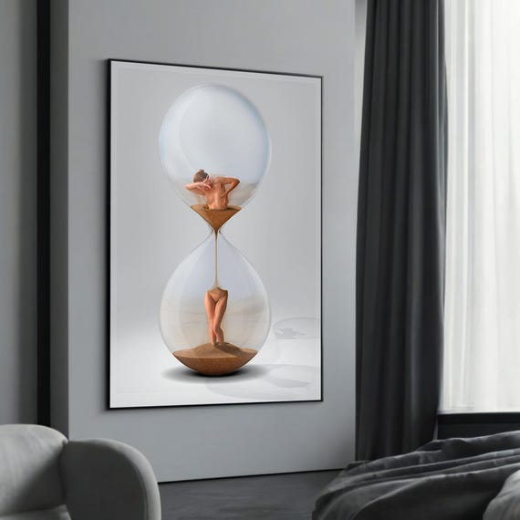 Surreal Woman In Hourglass Timethemed Fantasy Art Minimalist Wall Decor Unique Canvas Painting For Enthusiasts