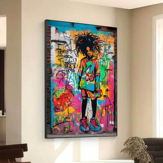 Curly Hair Girl Graffiti Wall Bright Pop Art Portrait Canvas Poster