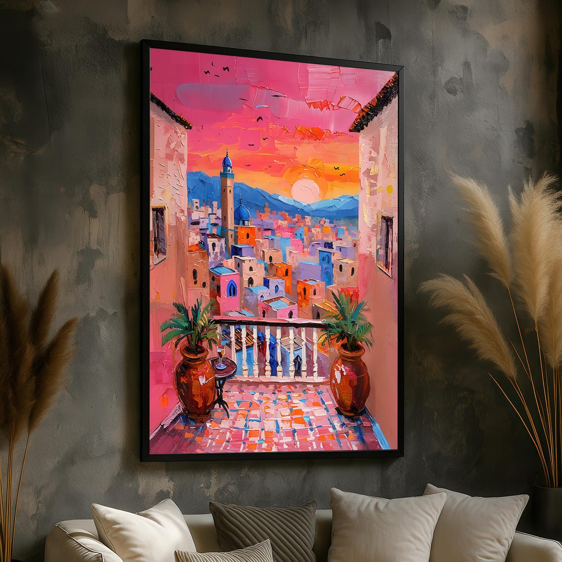 Colorful Sunset Balcony Over Old Town With Minaret Scenic Poster