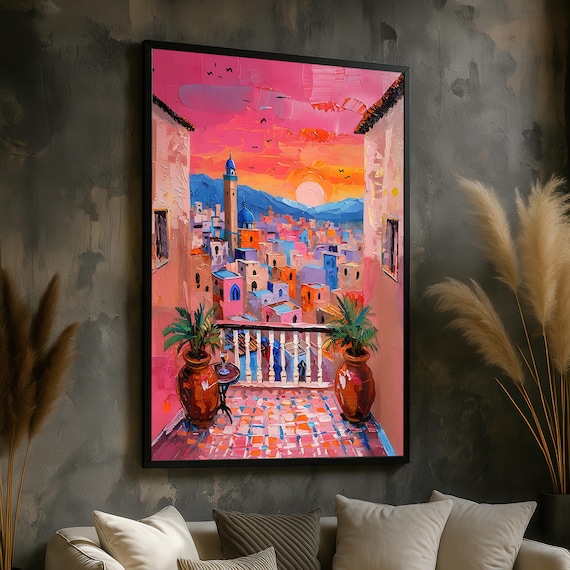 Colorful Sunset Balcony Over Old Town With Minaret Scenic Poster