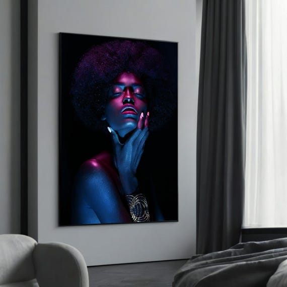 Afro Ethnic Woman Neon Lighting Canvas Bold Modern Art Statement