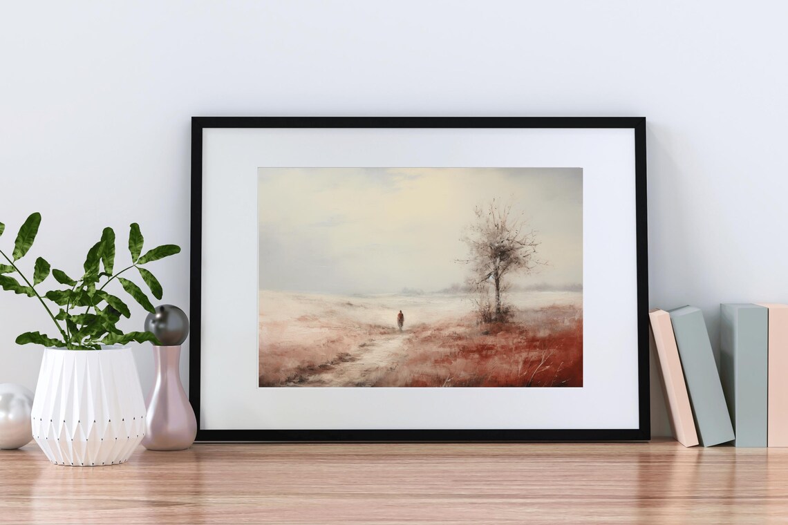 Winter Snow Field Lone Walker Vintage Oil Painting Landscape Poster - Image 2