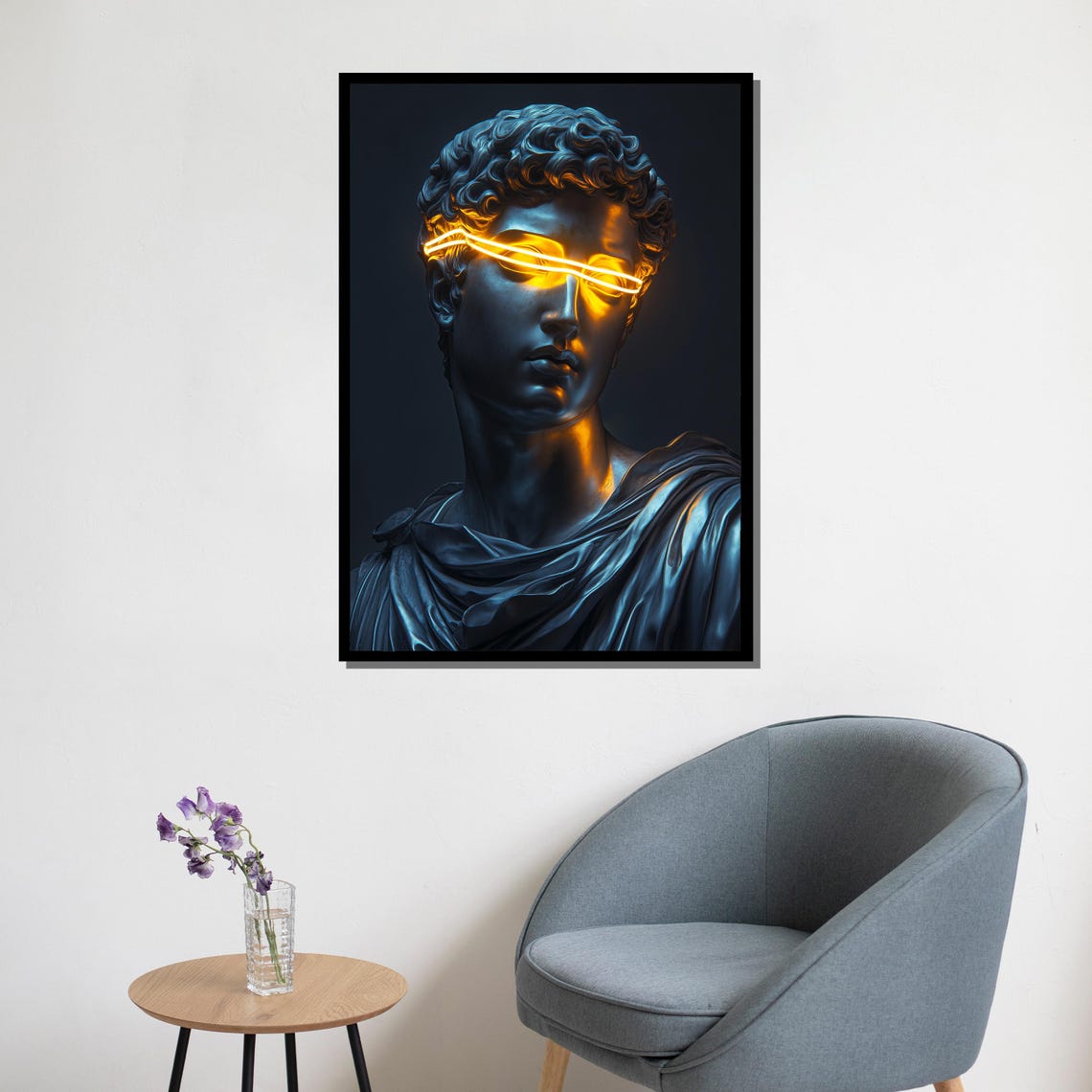 Neon Light David Statue Head Pop Art Classical Sculpture Modern Poster - Image 5