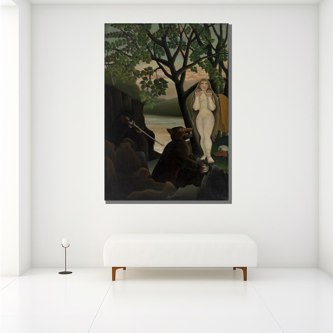 Henri Rousseau Style Nude Woman Bear River Bank Naive Art Poster - Image 2