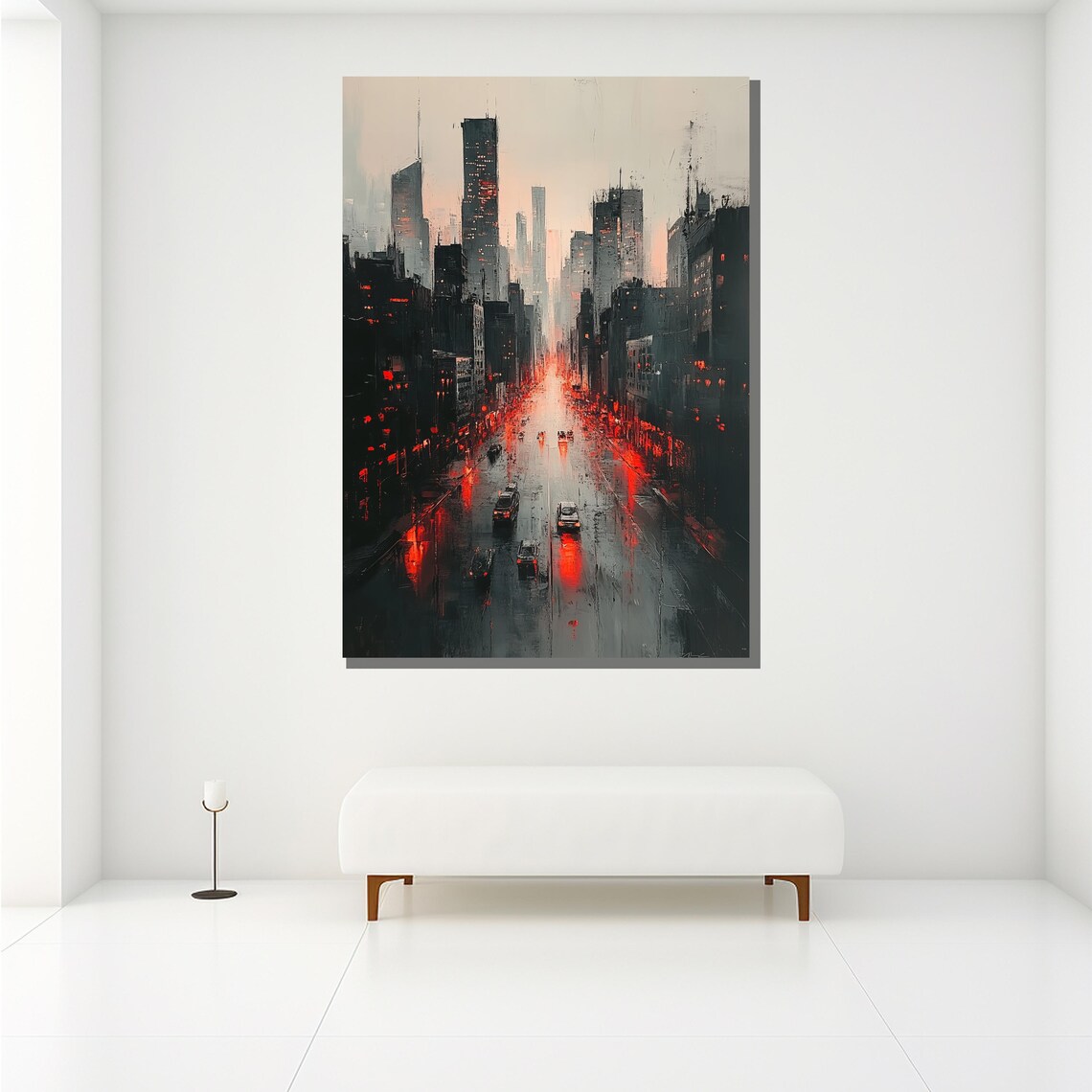 Modern City Avenue Rainy Night Red Lights Urban Nightscape Wall Poster - Image 2