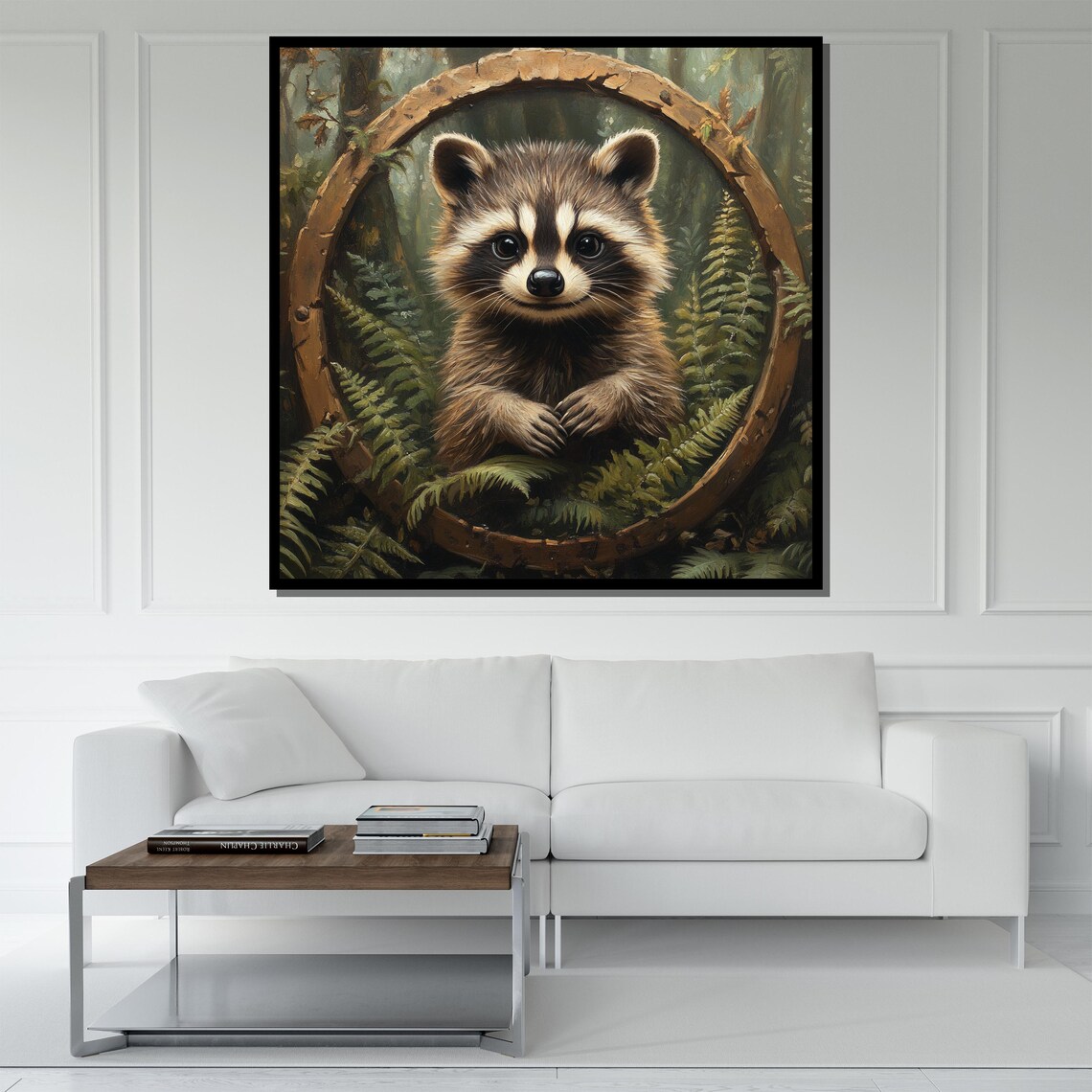Cute Baby Raccoon Round Wooden Window Painting Whimsical Forest Wildlife Art Poster - Image 5