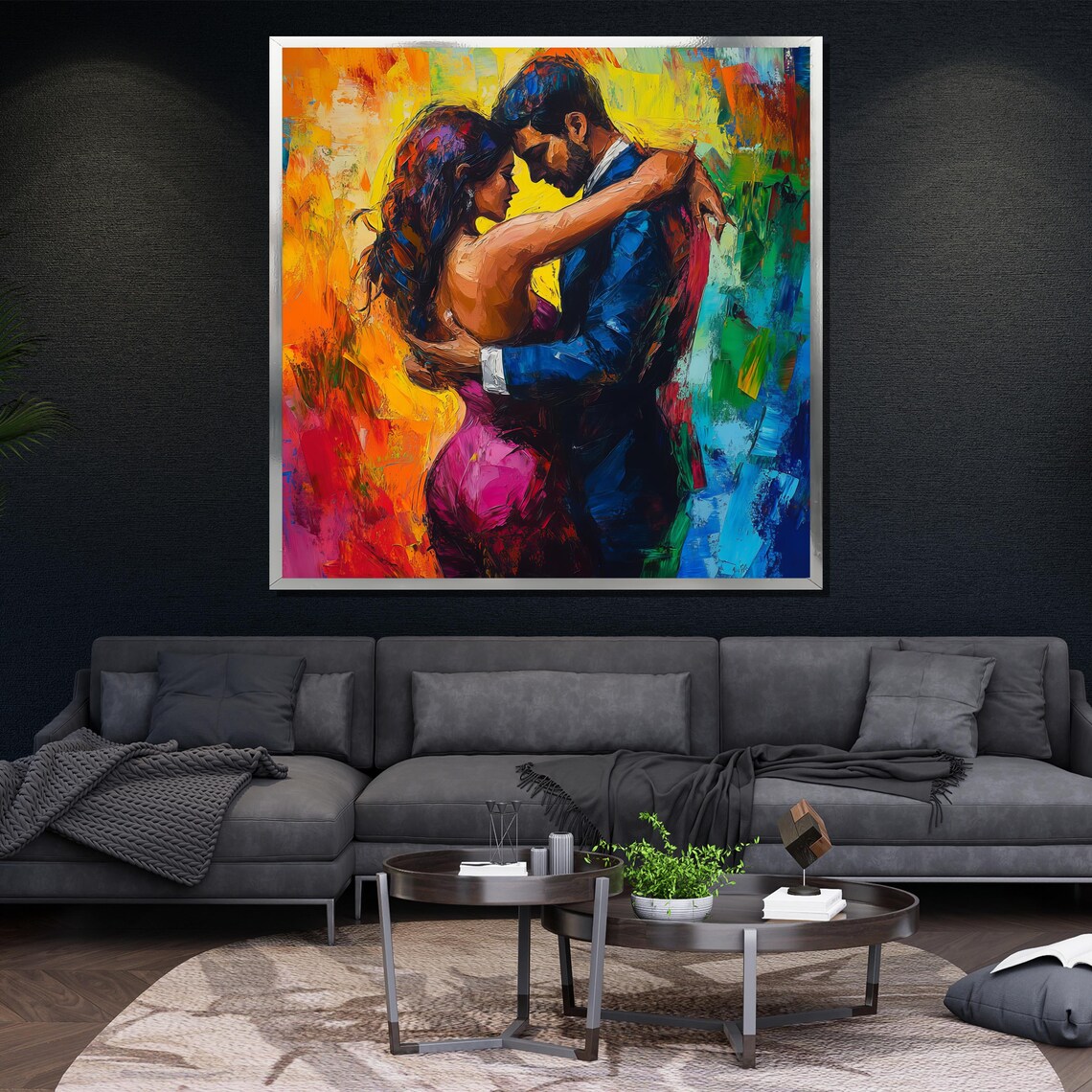 Abstract Colorful Couple Embrace Vibrant Love Modern Romance Art Poster - Image 4