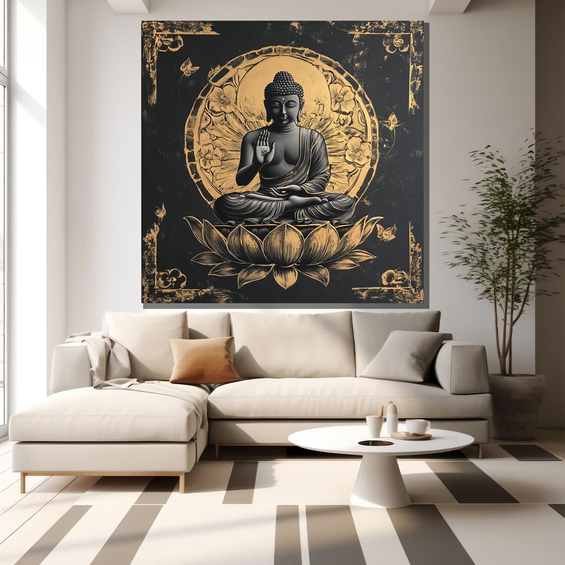 Luxury Black Gold Buddha Lotus Halo Ornate Spiritual Zen Meditation Poster - Image 2
