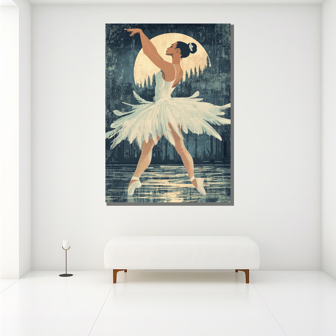 Moonlit Ballerina With Feather Tutu By The Lake Vintage Art Poster - Image 2