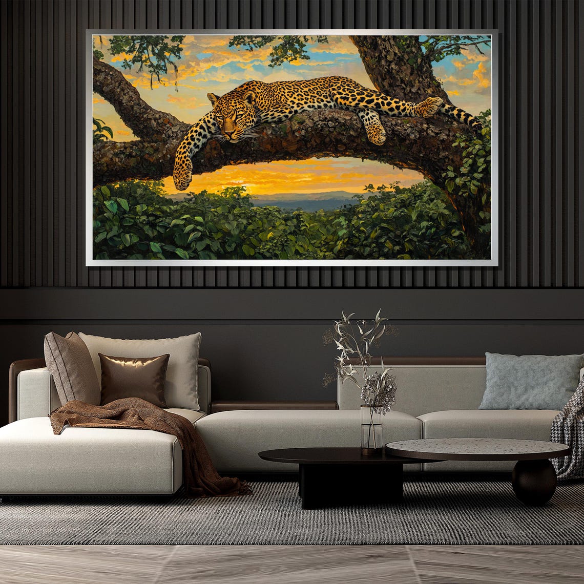 Leopard Resting On Tree Branch Golden Sunset Savannah Wildlife Poster - Image 4