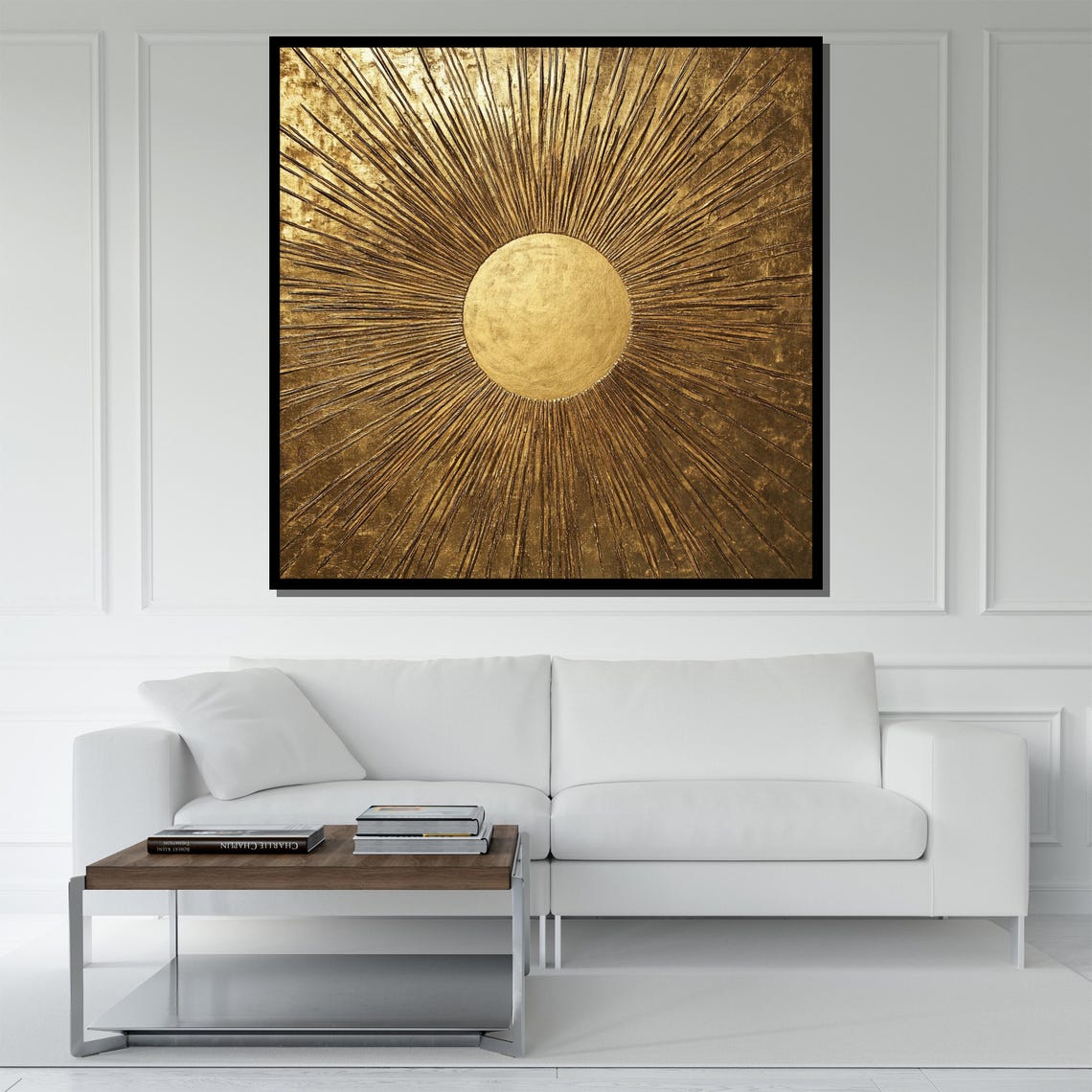 Golden Sunburst Abstract Painting Modern Wall Art Unique Gift For Living Room Bold Home Decor Statement Piece - Image 5
