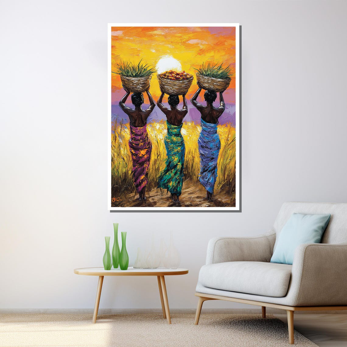 African Women Sunset Field Baskets Colorful Tribal Harvest Art Poster - Image 3
