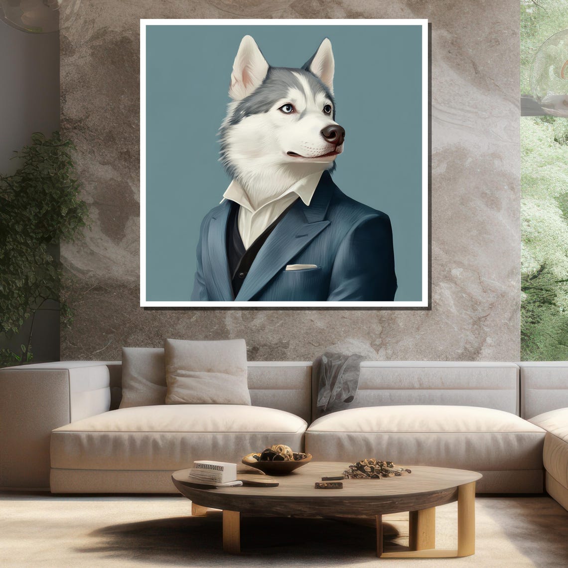 Dapper Husky Dog In Blue Suit Dashing Gentleman Pose Art Poster - Image 3