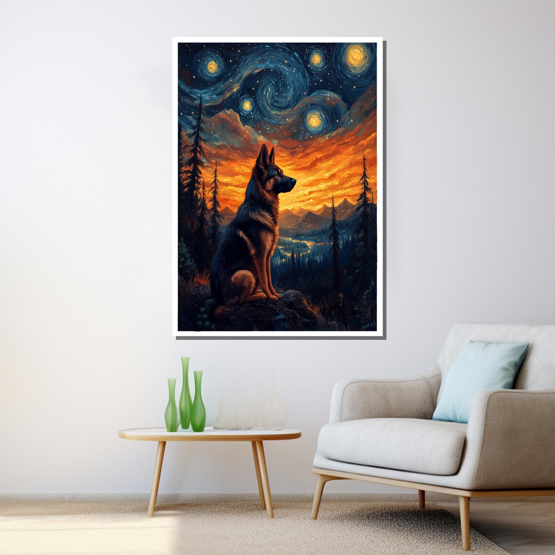 German Shepherd Starry Night Mountain Sunset Pine Forest Dog Poster - Image 3