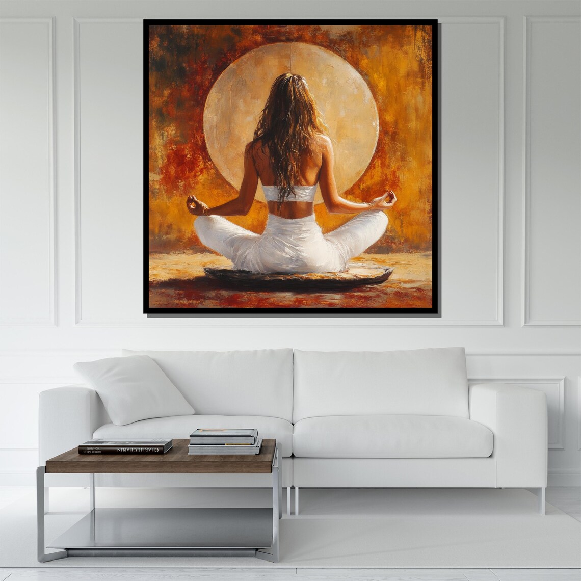 Woman Meditating Before Glowing Sun Warm Sunset Yoga Meditation Poster - Image 5