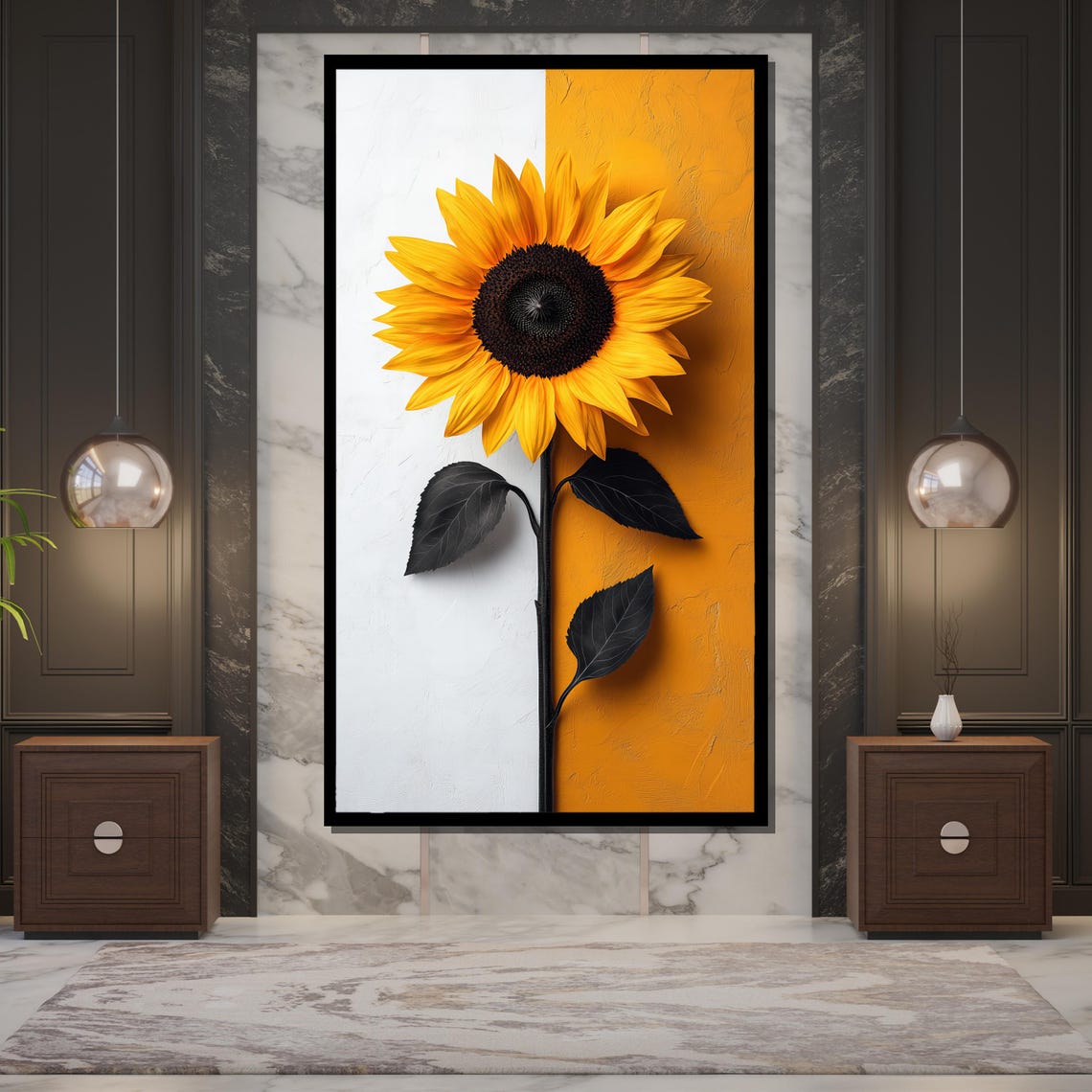 Sunflower On Split White And Yellow Background Modern Art Poster - Image 5