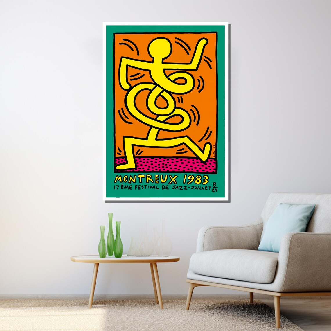 Keith Haring Montreux 1983 Jazz Festival Poster Dancing Figure Orange Pop Art Print - Image 3