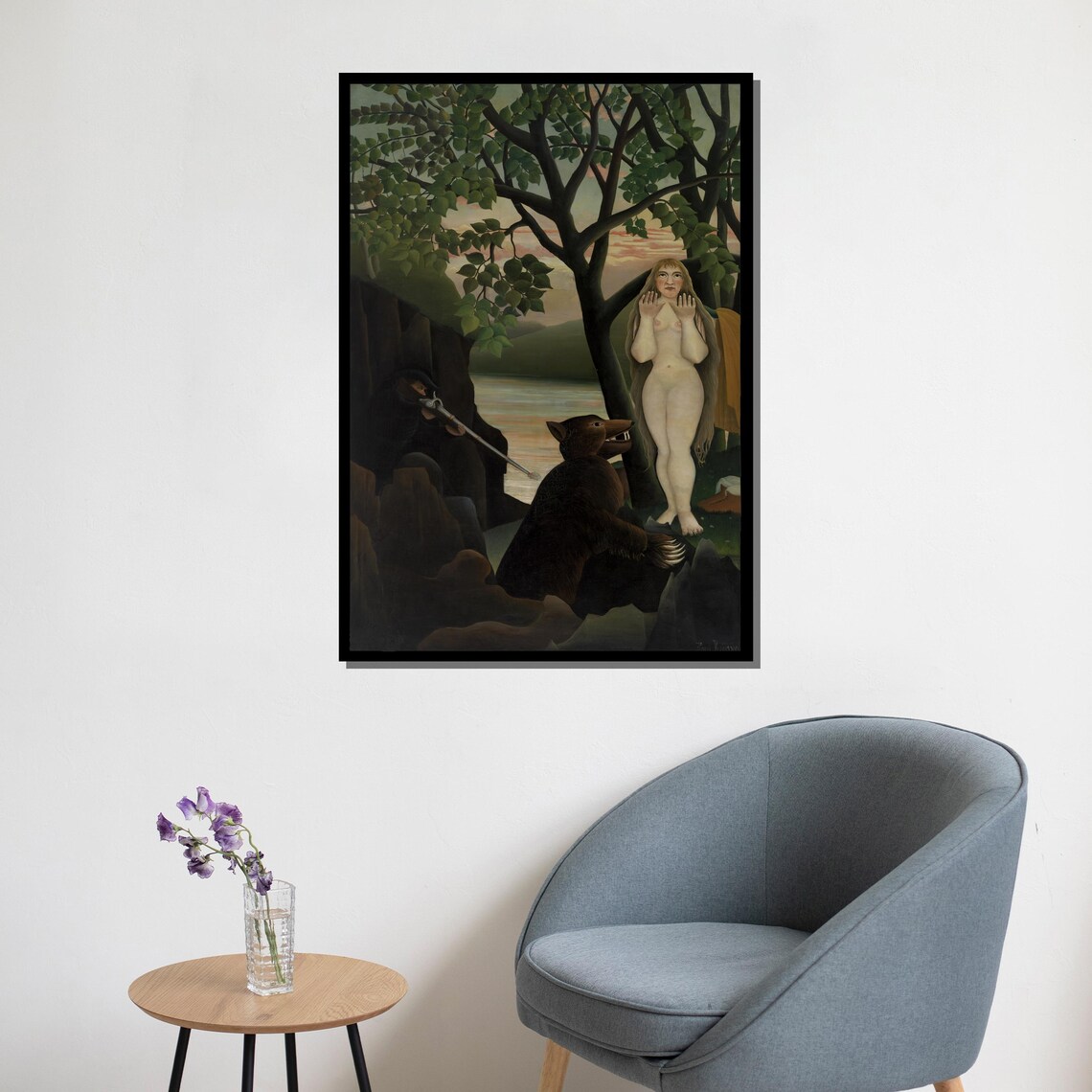 Henri Rousseau Style Nude Woman Bear River Bank Naive Art Poster - Image 5