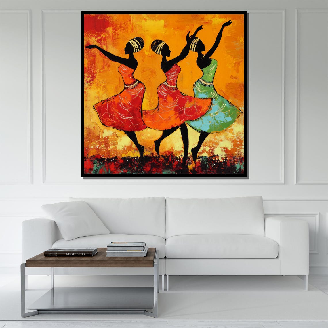 African Women Dancing Painting Vibrant Tribal Wall Art Colorful Textured Oil Painting For Living Room Decor Gift For Art Lovers - Image 5