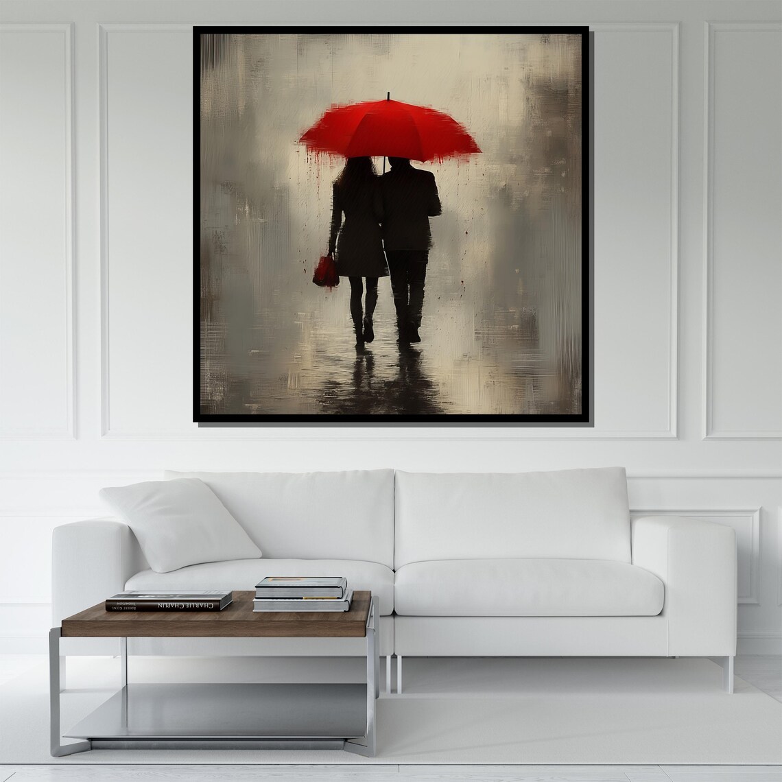 Romantic Couple Red Umbrella Rain Minimalist Modern Love Wall Poster - Image 5