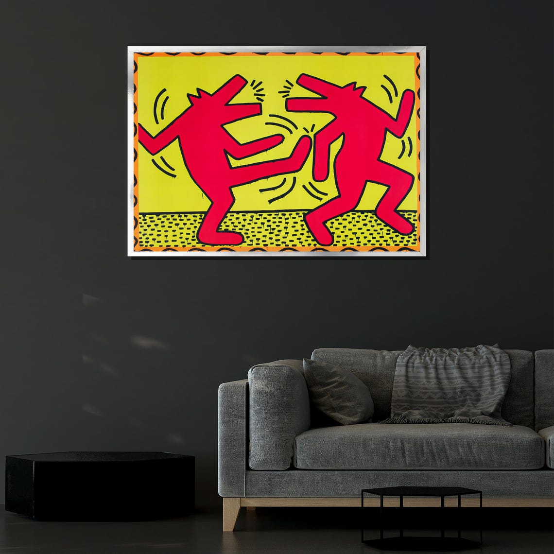 Keith Haring Style Red Dancing Figures Yellow Pop Art Wall Poster - Image 4