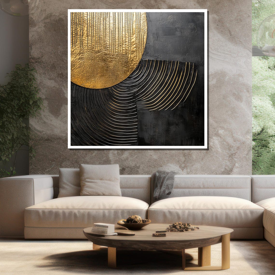 Golden Textured Abstract Painting Modern Wall Art Unique Gift For Living Room Bold Home Decor Statement Piece - Image 3