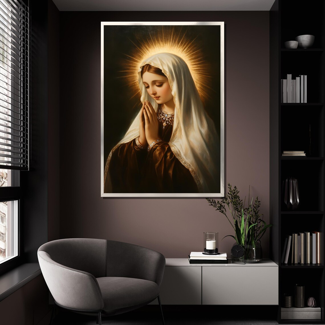 Virgin Mary In Prayer With A Radiant Golden Halo Devotional Poster - Image 4