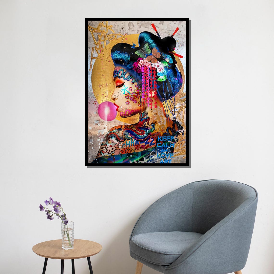 Pop Art Geisha Blowing Pink Bubblegum Bubble Graffiti Wall Poster - Image 5