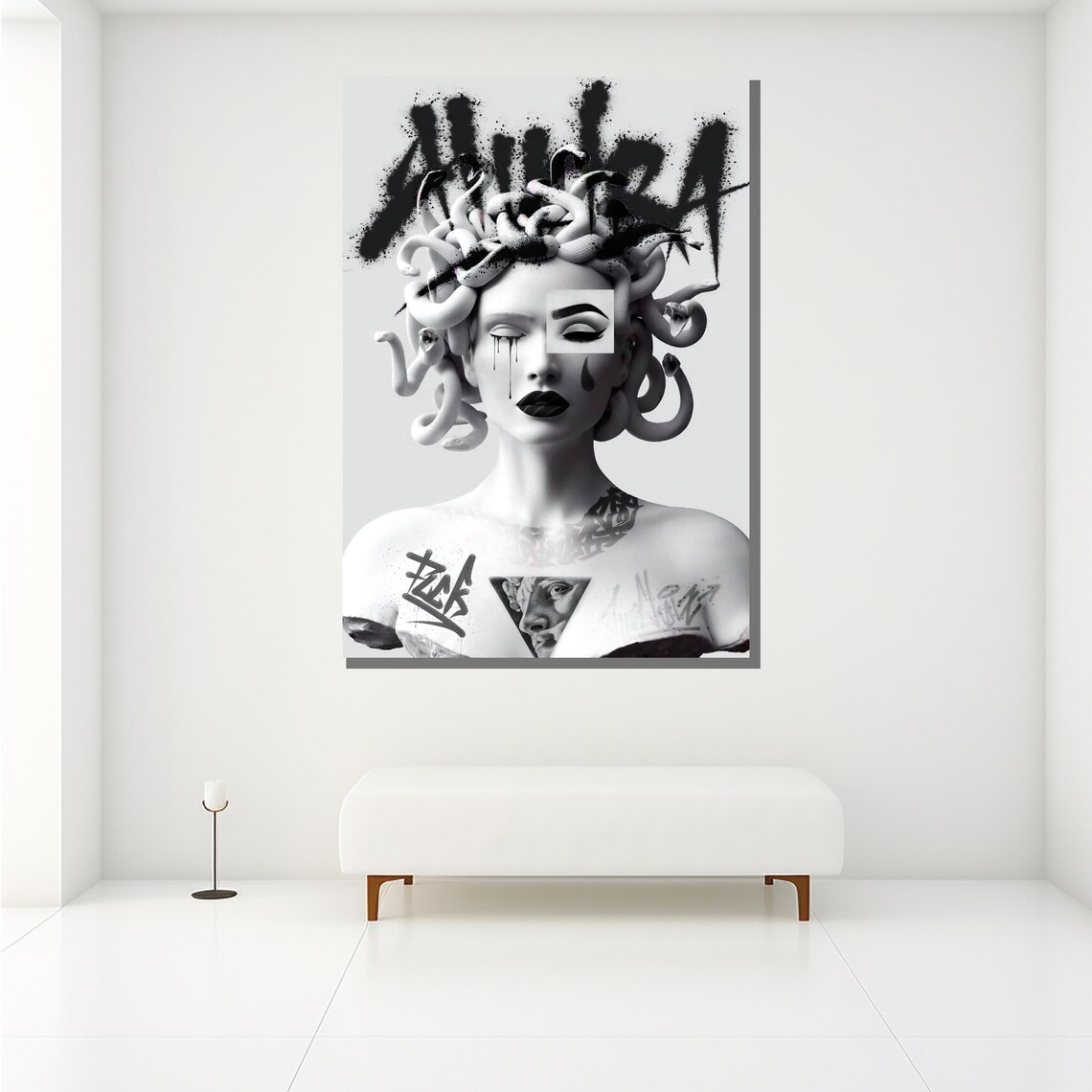 Black And White Medusa Graffiti Portrait Snake Hair Wall Art Poster - Image 2