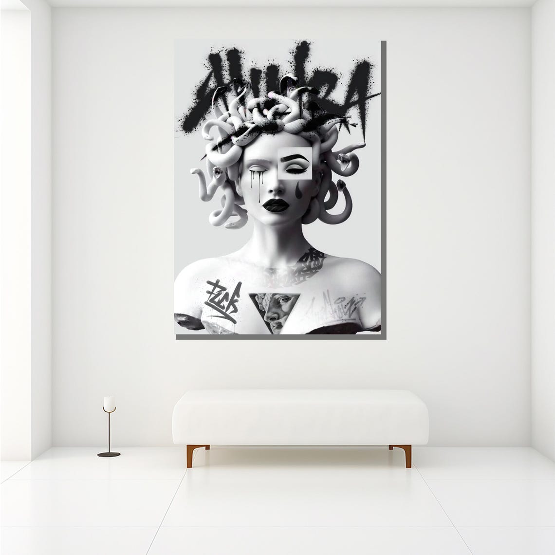 Modern Medusa Painting Graffiti Inspired Mythology Wall Art Bold Black And White Decor Unique Artwork Gift - Image 2