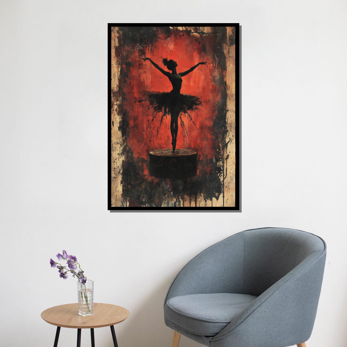 Dark Ballerina Music Box Silhouette On Red Grunge Background Poster - Image 5