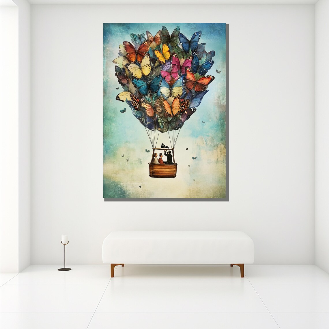 Butterfly Hot Air Balloon With Travelers Whimsical Art Poster - Image 2