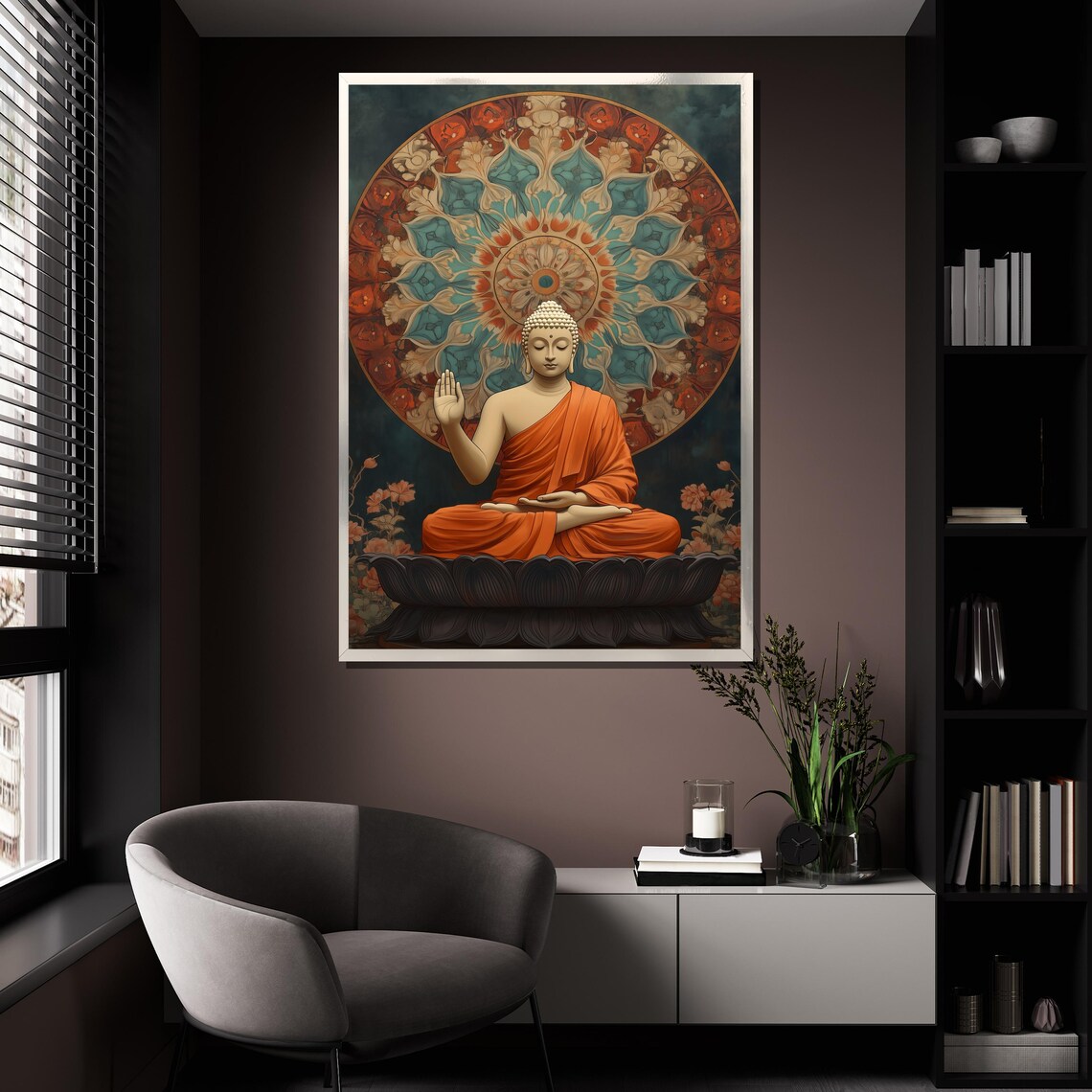 Orange Robe Buddha Lotus Mandala Teal Vibrant Zen Meditation Art Poster - Image 4