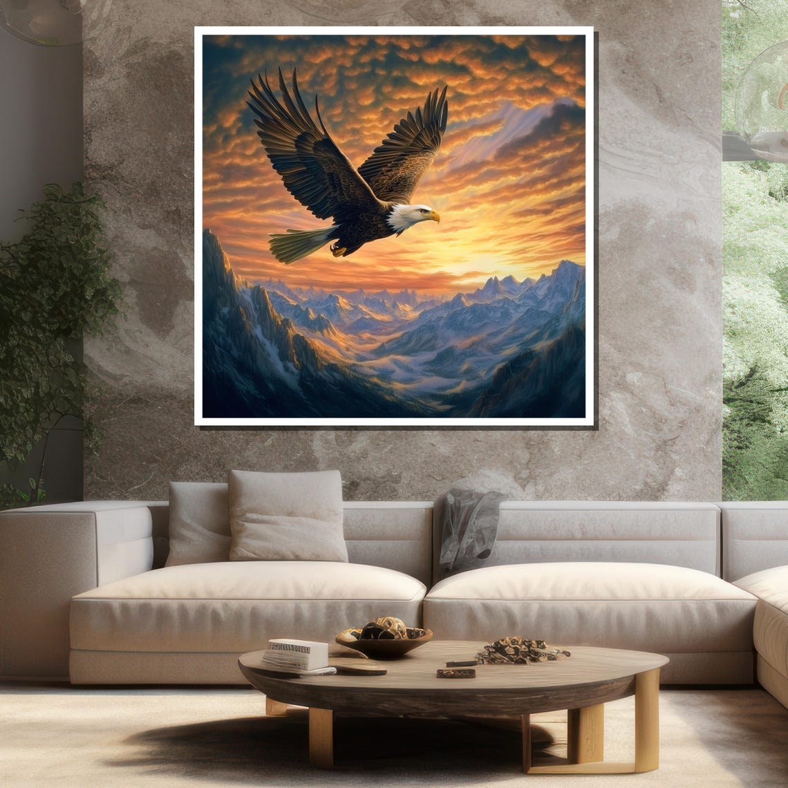 Bald Eagle Soaring Sunset Mountains Majestic Bird Art Poster - Image 3