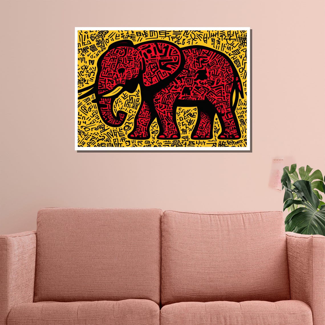 Abstract Elephant Painting Bold Red And Yellow Wall Art Modern Animal Artwork Unique Gift For Home Or Office - Image 3