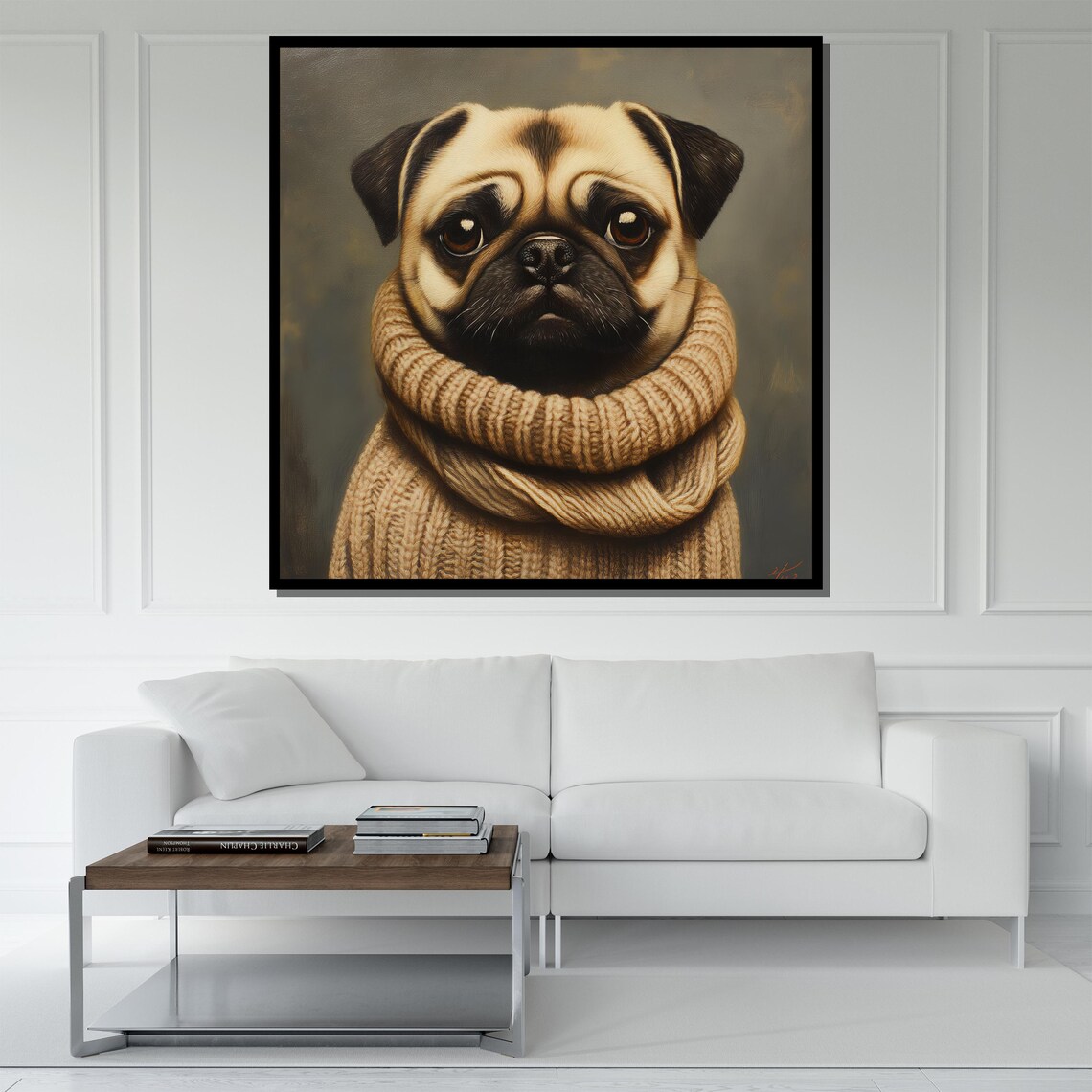 Pug Chunky Knit Scarf Cozy Cute Dog Portrait Winter Pet Wall Art - Image 5