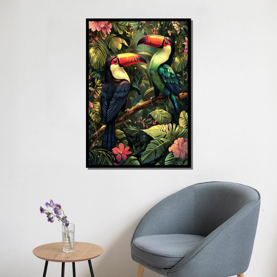 Toucans Tropical Pair Colorful Beaks Hibiscus Jungle Wall Art - Image 5