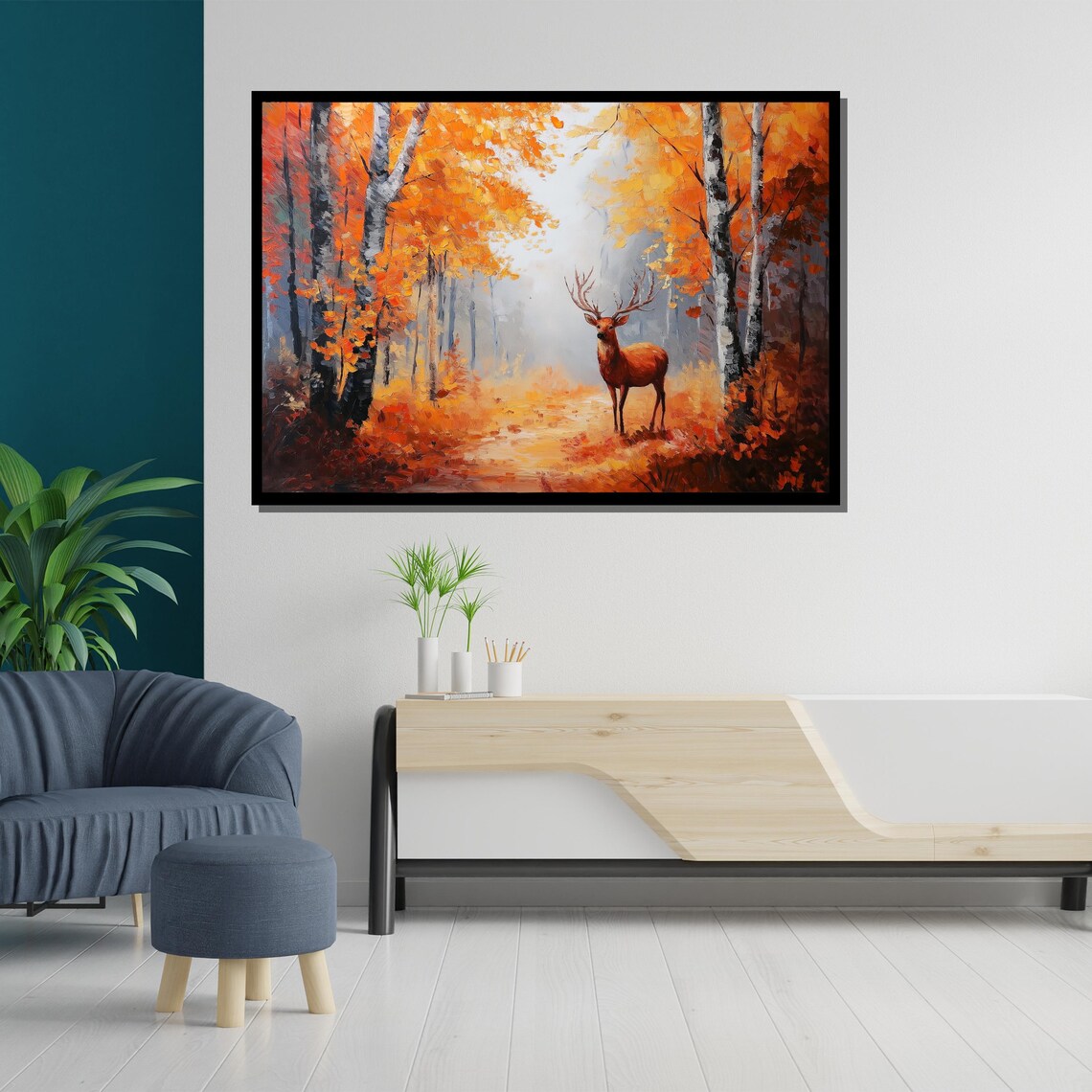 Deer In Autumn Forest With Orange Foliage Wildlife Nature Art Poster - Image 5