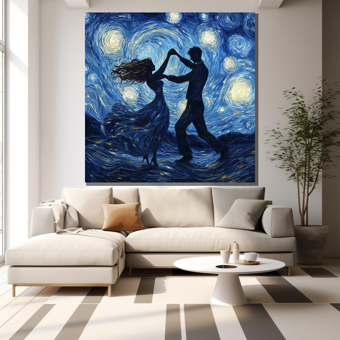 Starry Night Dancing Couple Silhouette Van Gogh Style Oil Painting Poster - Image 2