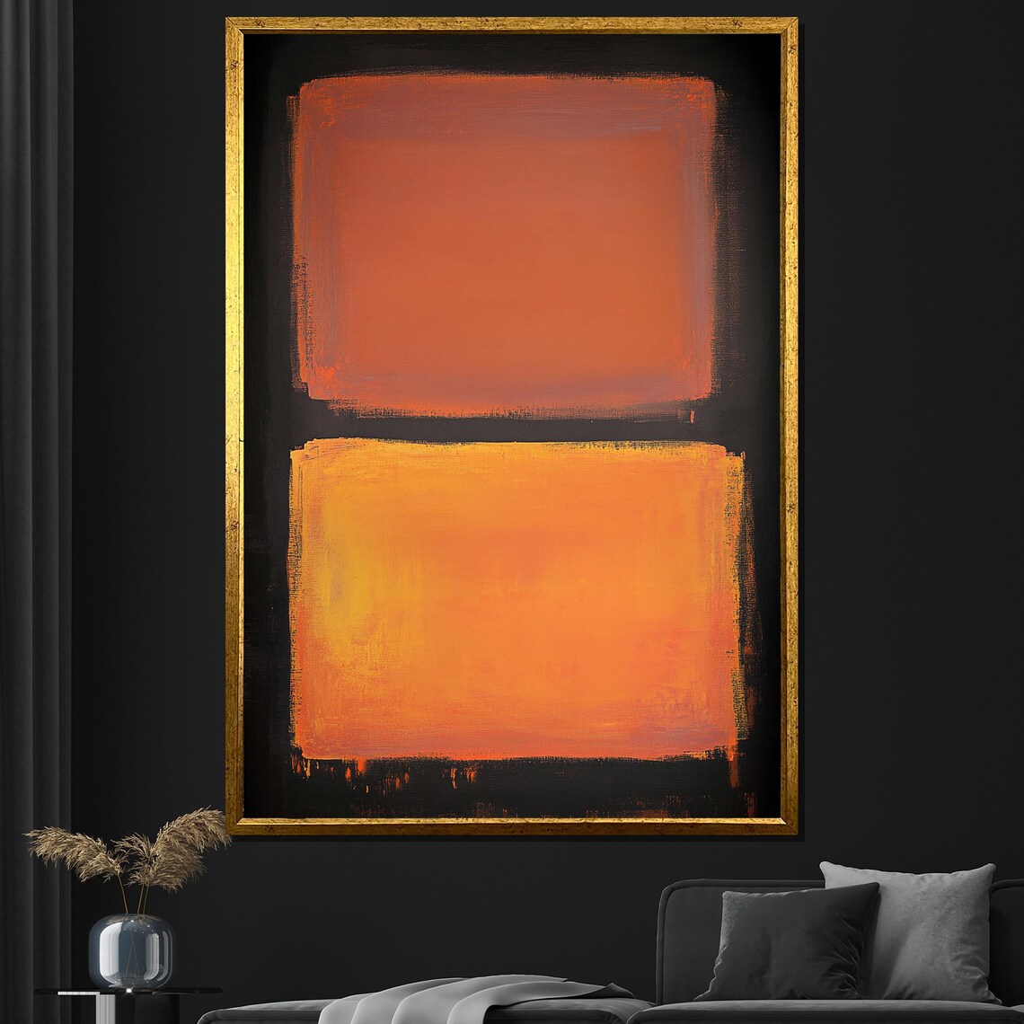 Mark Rothko Painting Orange And Yellow Abstract Artwork On Black Modern Art Gift For Wall Decor