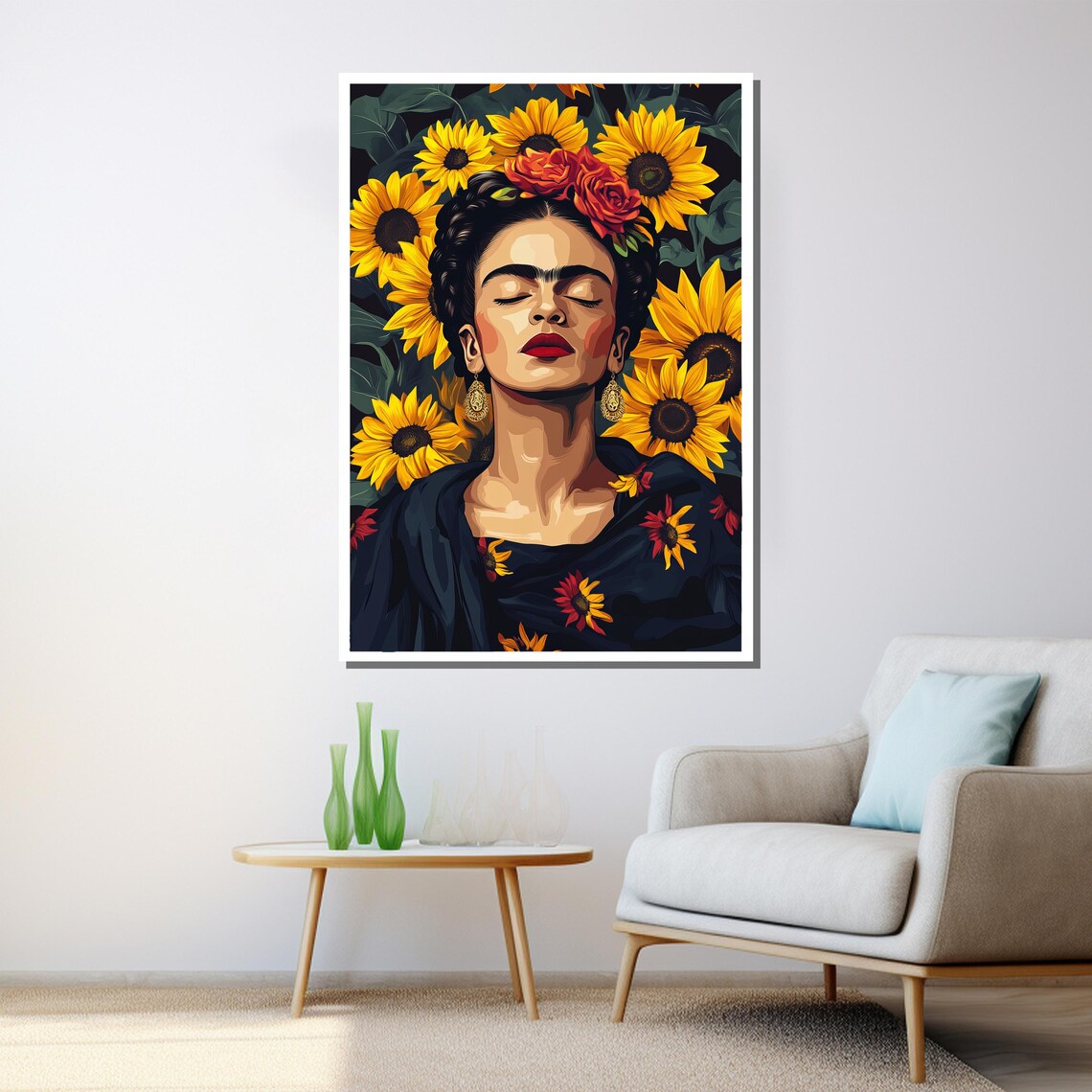 Frida Kahlo Sunflower Portrait Colorful Mexican Artist Floral Wall Art - Image 3