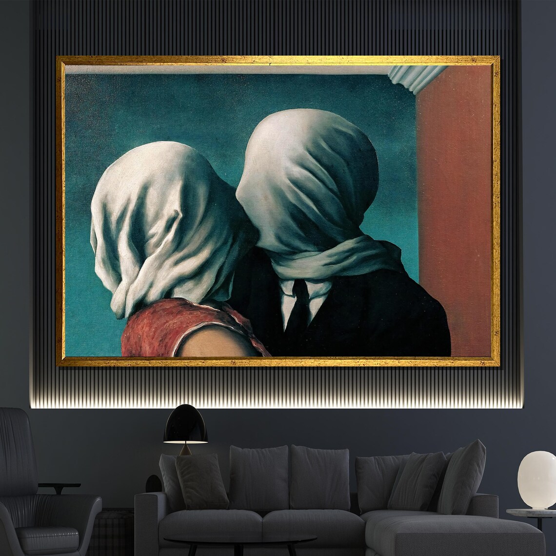 Ren Magritte The Lovers Shrouded Embrace Surreal Romance Poster