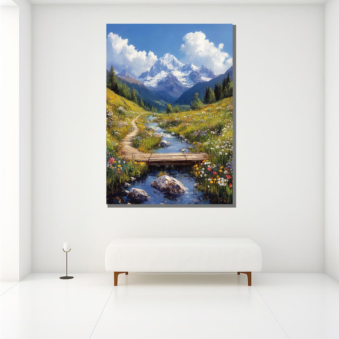 Mountain Stream Painting Scenic Landscape Wall Art For Living Room Nature Inspired Gift Decor - Image 2