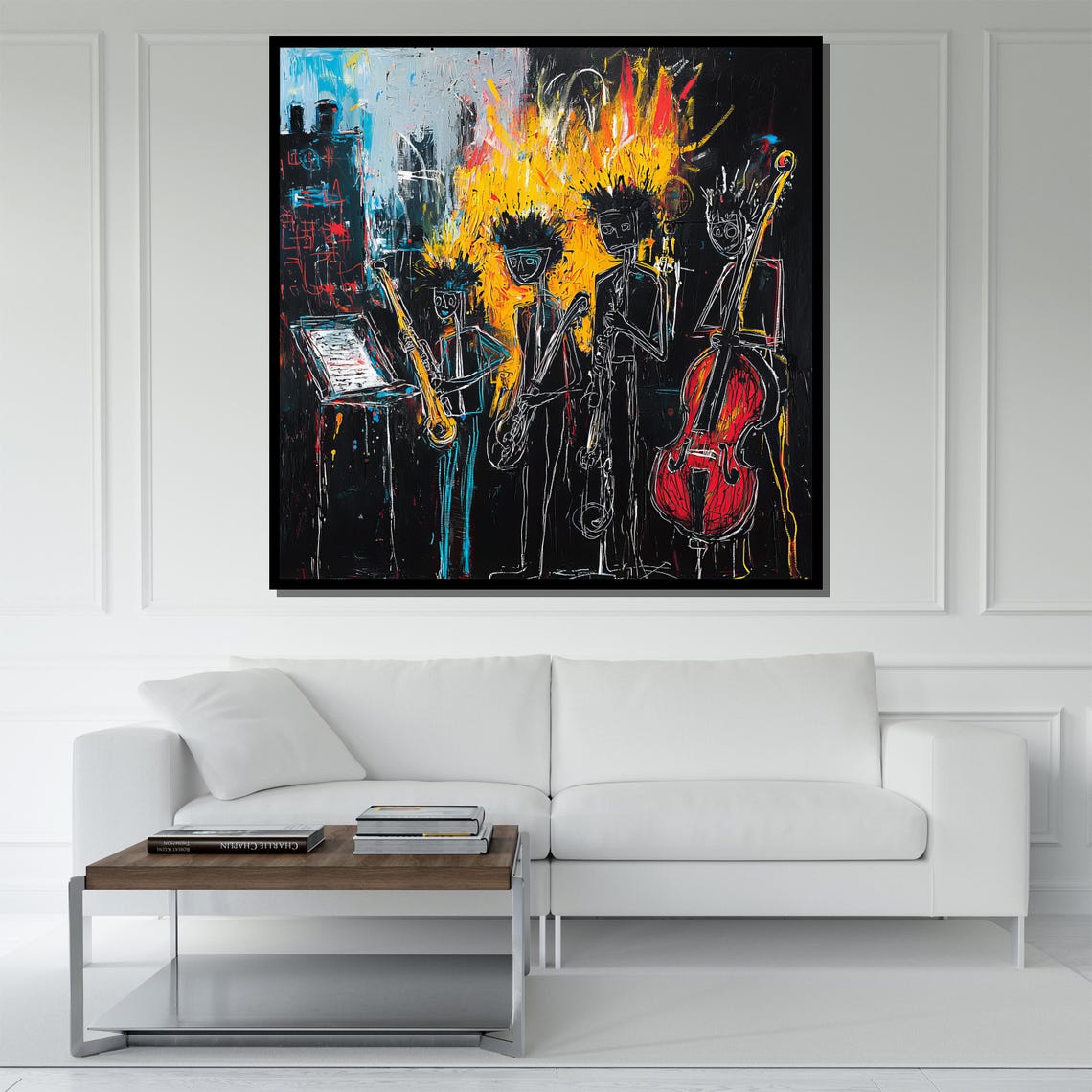 Abstract Jazz Band Basquiat Style Musicians Black Background Poster - Image 5