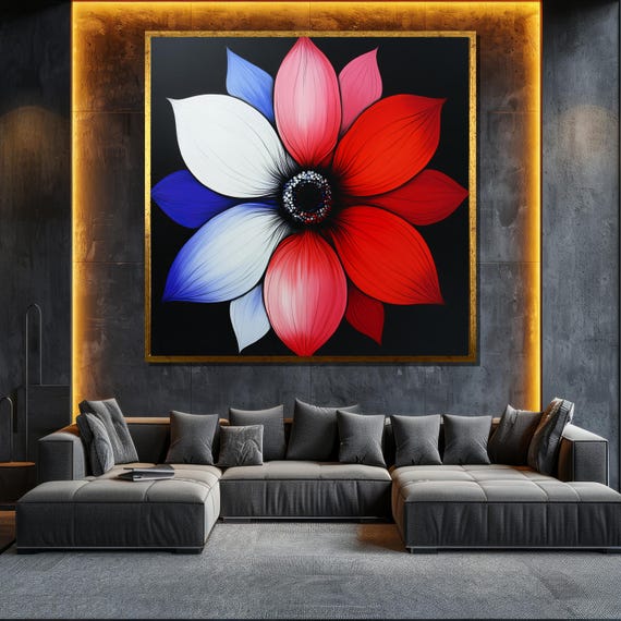 Modern Bold Flower Painting Vibrant Floral Wall Art For Living Room Decor Unique Gift For Art Enthusiasts